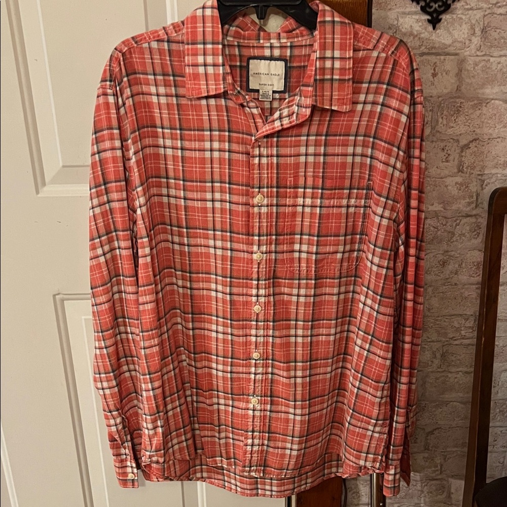 American Eagle Outfitters Red and White Plaid Shirt